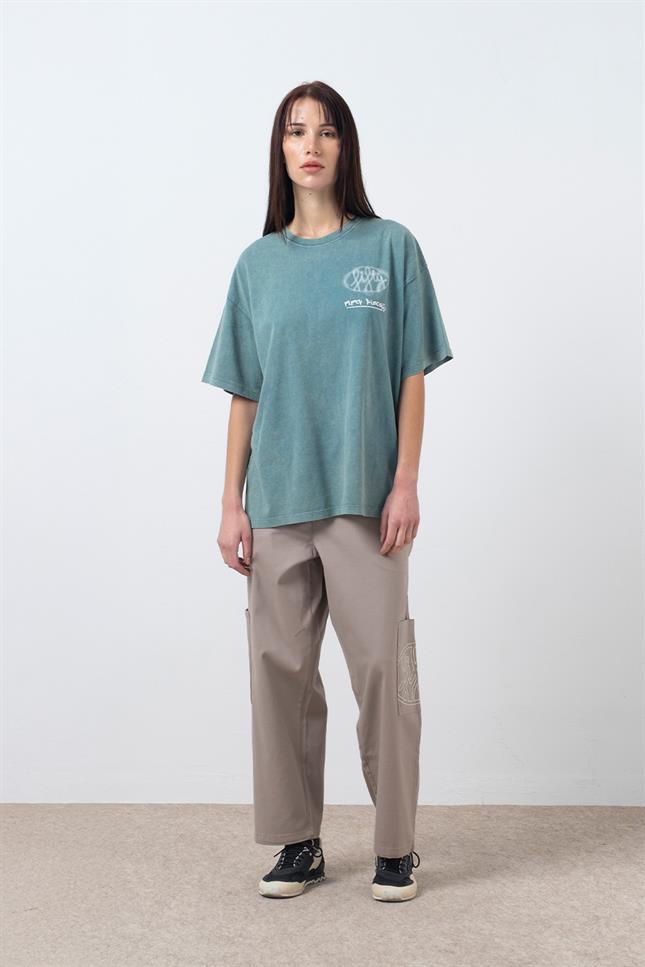 Fifty Pieces-Yeşil Oversize Asit Yıkamalı T-Shirt-T-Shirts-3-Milagron.com