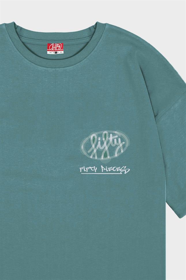 Fifty Pieces-Yeşil Oversize Asit Yıkamalı T-Shirt-T-Shirts-4-Milagron.com