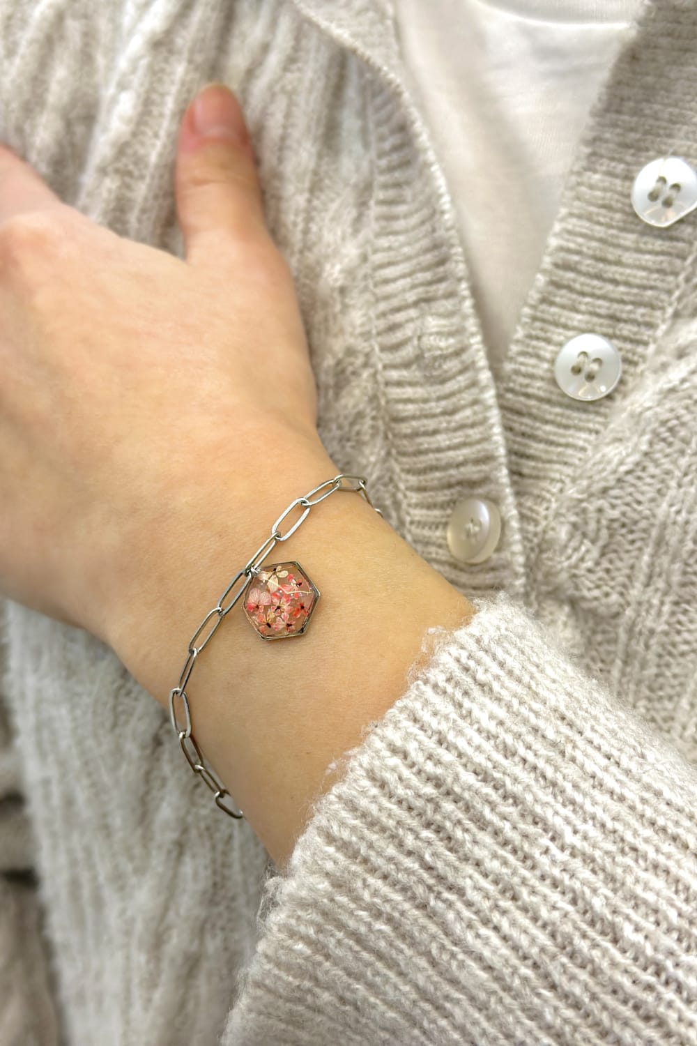 Fiorel Design-Golden Garden Rhodium - Pink Bileklik-Bileklik-2-Milagron.com