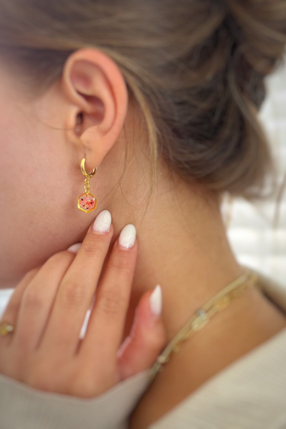 Fiorel Design-Teeny Weeny Drop Hexagon - Pink-Küpe-2-Milagron.com