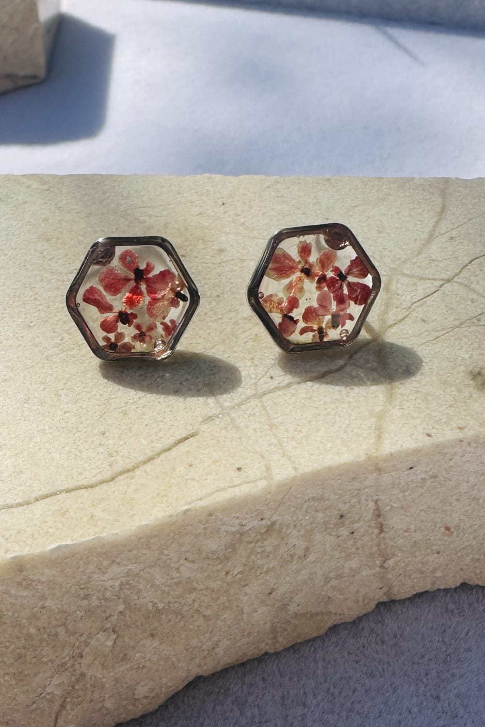 Fiorel Design-Teeny Weeny Hexagon Rhodium - Pink-Küpe-3-Milagron.com