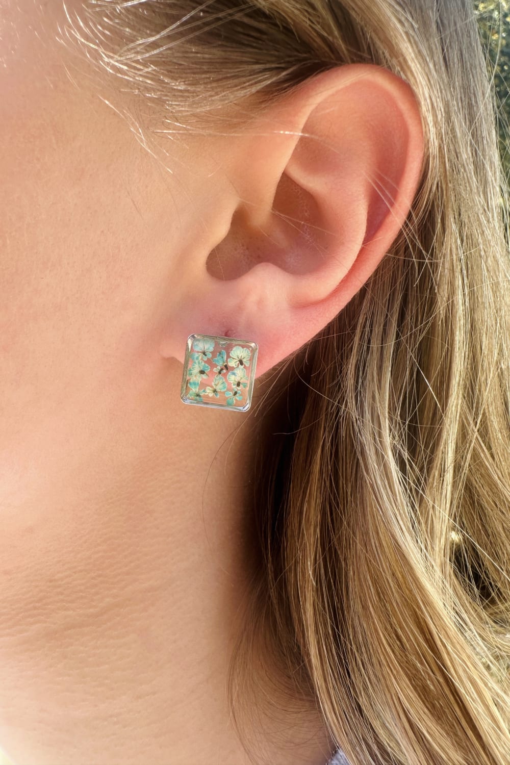 Fiorel Design-Teeny Weeny Square Rhodium - Blue-Küpe-2-Milagron.com