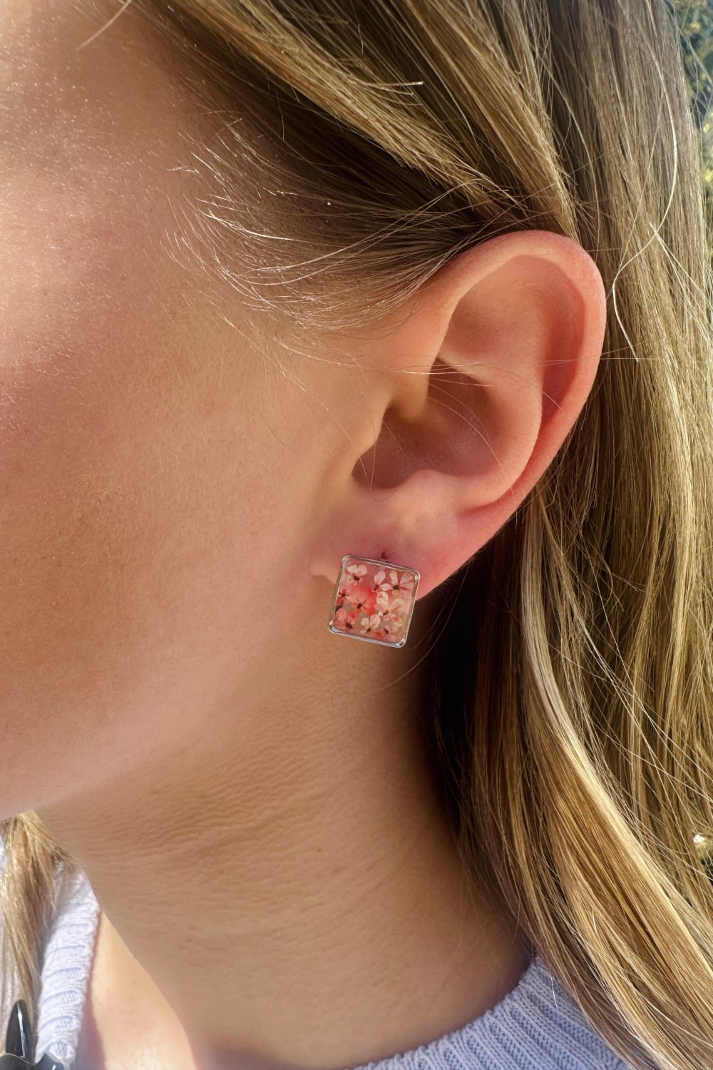 Fiorel Design-Teeny Weeny Square Rhodium - Pink-Küpe-2-Milagron.com