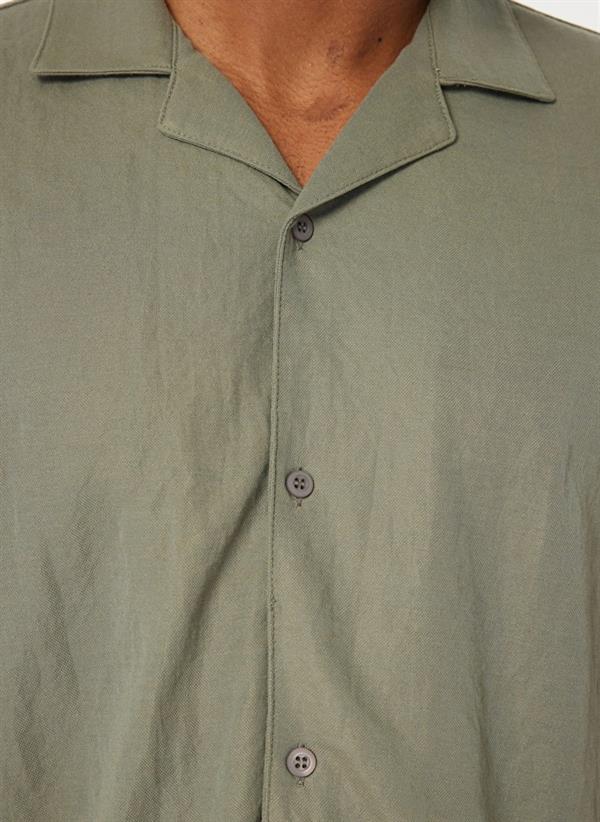 GMG Firenze-Apaj Yaka Kısa Kollu örme Slim Fit Erkek Gömlek-Summer'25-3-Milagron.com