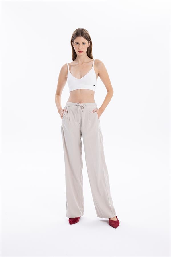 GMG Firenze-Bağcıklı Bol Paça Cepli Kadın Dokuma Pantolon-//Özel Fi̇yatlar-1-Milagron.com