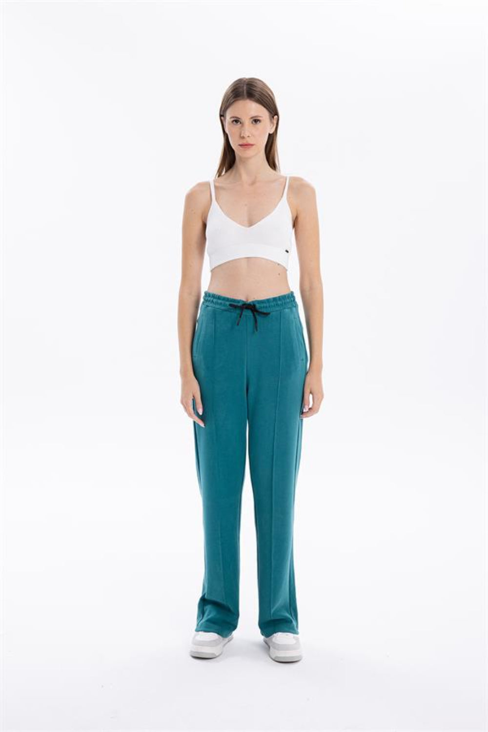 GMG Firenze-Bağcıklı Nervürlü Modal Bol Paça Örme Pantolon-Eşofman-1-Milagron.com