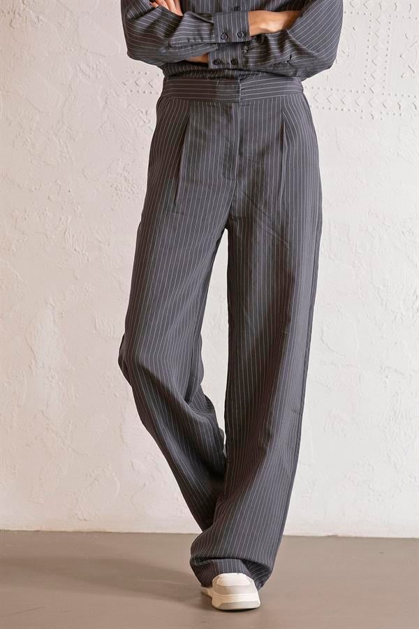 GMG Firenze-Beli Lastikli Cepli Çizgili Kadın Pantolon-PANTOLON-2-Milagron.com