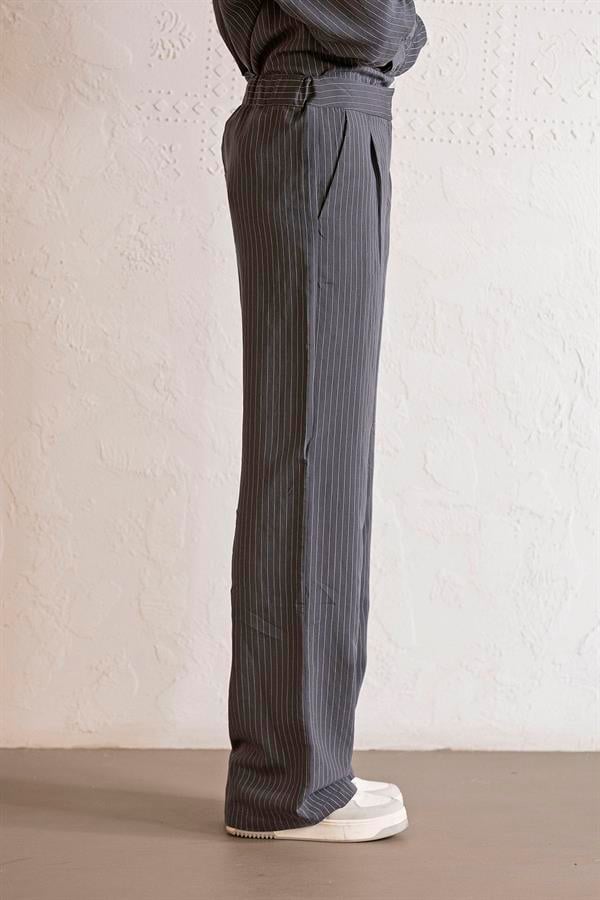 GMG Firenze-Beli Lastikli Cepli Çizgili Kadın Pantolon-PANTOLON-3-Milagron.com