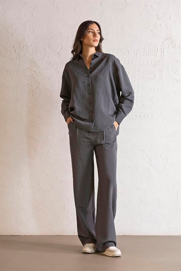 GMG Firenze-Beli Lastikli Cepli Çizgili Kadın Pantolon-PANTOLON-5-Milagron.com