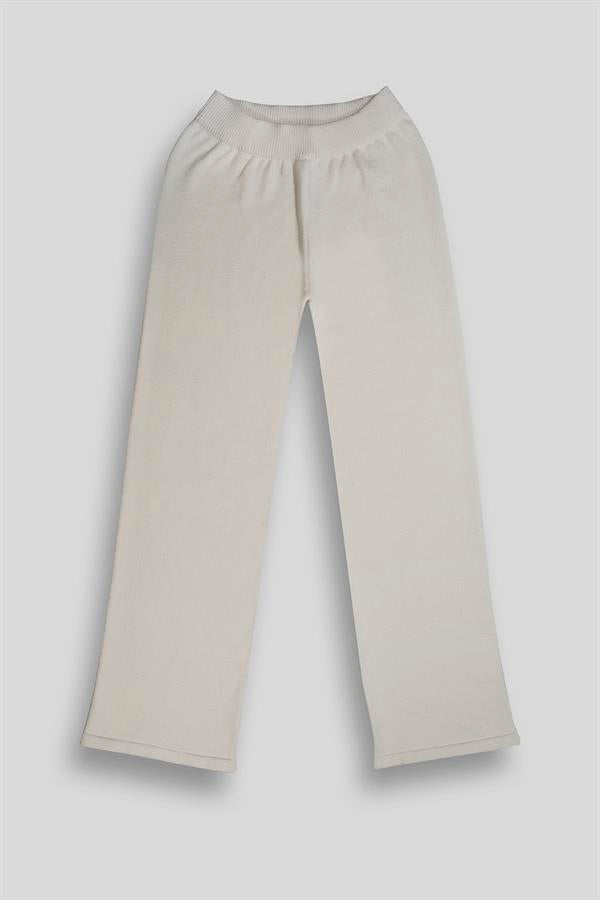 Beli Lastikli Wide Leg Örme Triko Kadın Pantolon