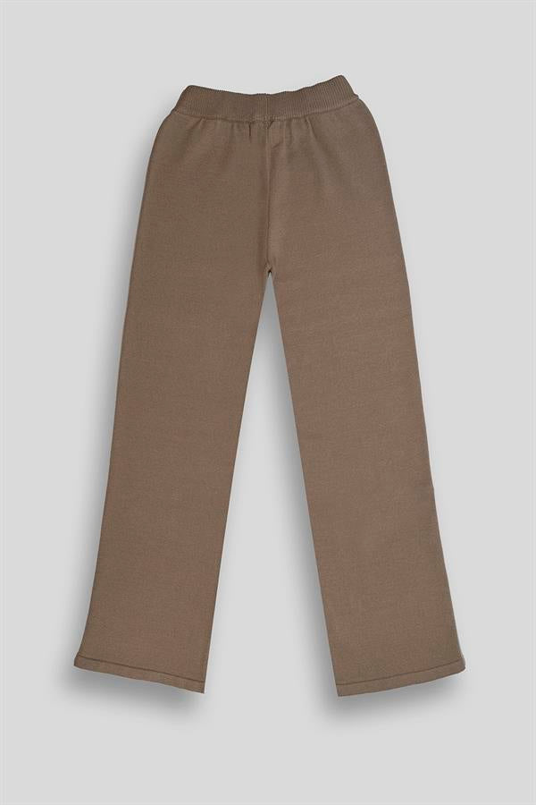 Beli Lastikli Wide Leg Örme Triko Kadın Pantolon