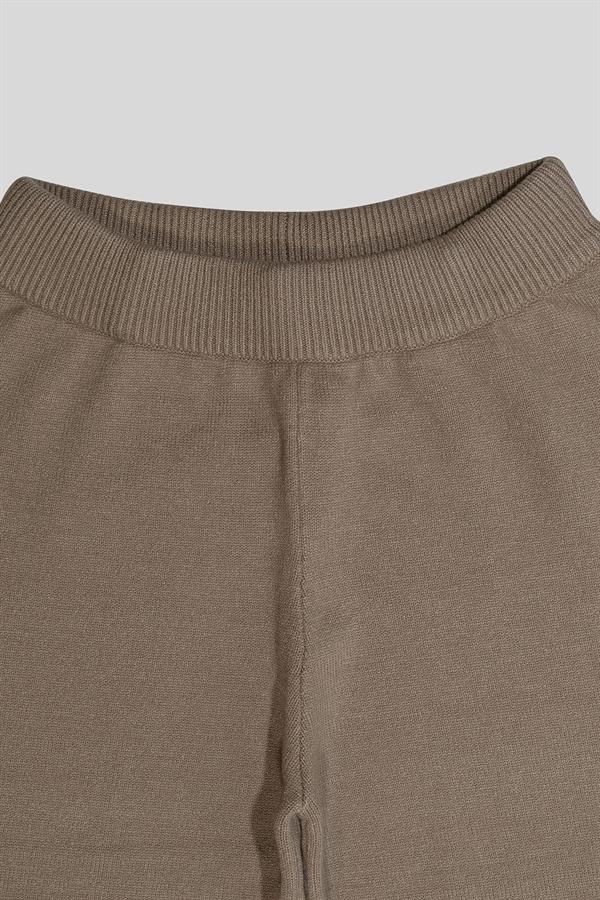 Beli Lastikli Wide Leg Örme Triko Kadın Pantolon