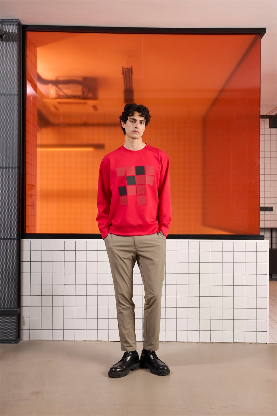 GMG Firenze-Bisiklet Yaka Baskılı Regular Fit Erkek Sweatshirt-Sweatshirts & Hoodies-1-Milagron.com