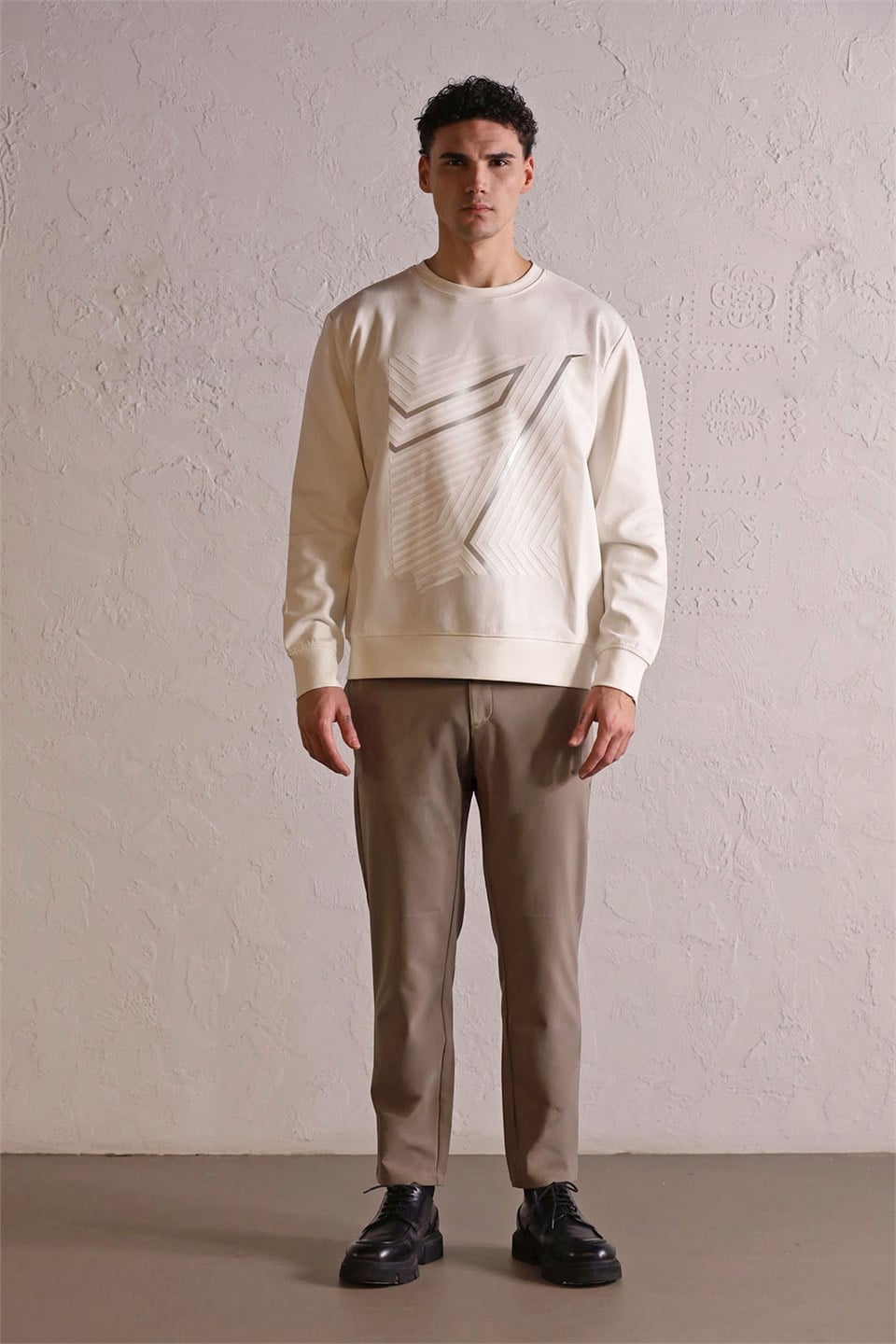 GMG Firenze-Bisiklet Yaka Geometrik Baskılı Erkek Sweatshirt-Winter'26-1-Milagron.com