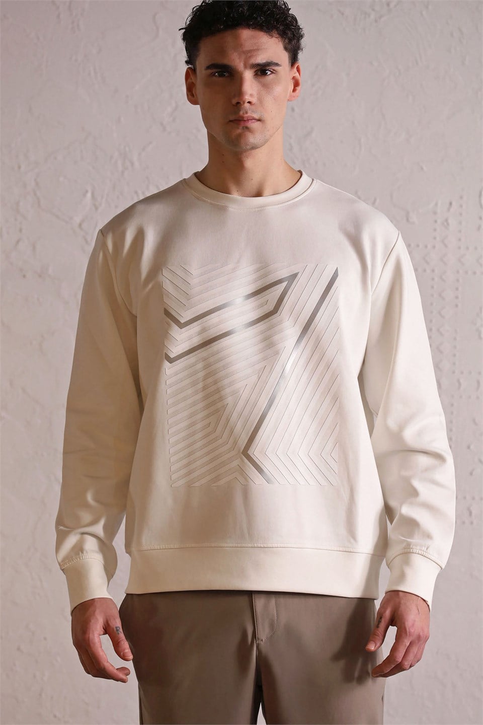 GMG Firenze-Bisiklet Yaka Geometrik Baskılı Erkek Sweatshirt-Winter'26-4-Milagron.com