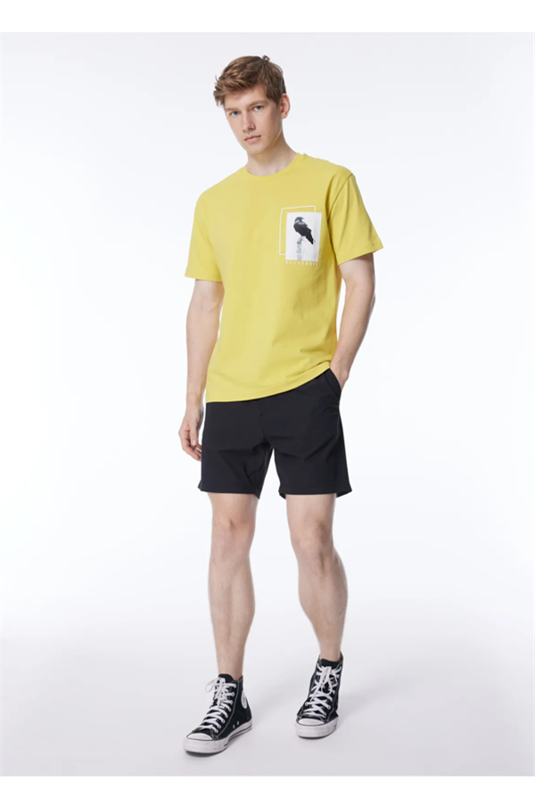 Bisiklet Yaka Göğsü Baskılı %100 Pamuk Oversize Erkek T-Shirt