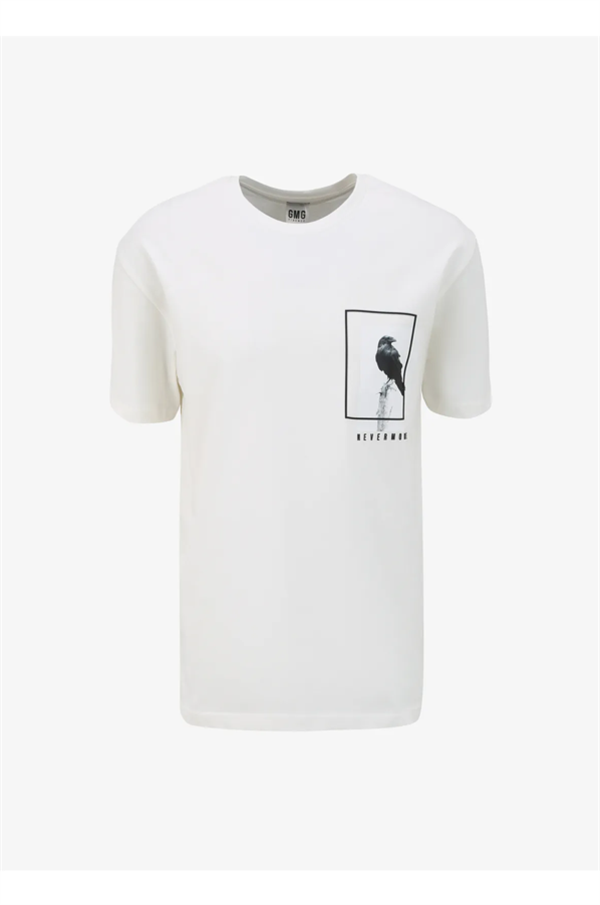 Bisiklet Yaka Göğsü Baskılı %100 Pamuk Oversize Erkek T-Shirt