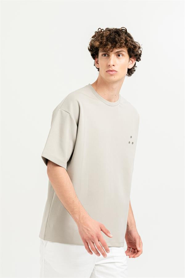Bisiklet Yaka Göğsü Rivet Detaylı Oversize Erkek T-Shirt