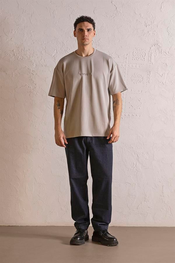 GMG Firenze-Bisiklet Yaka Invisible Baskılı Oversize Erkek T Shirt-KISA KOL-5-Milagron.com