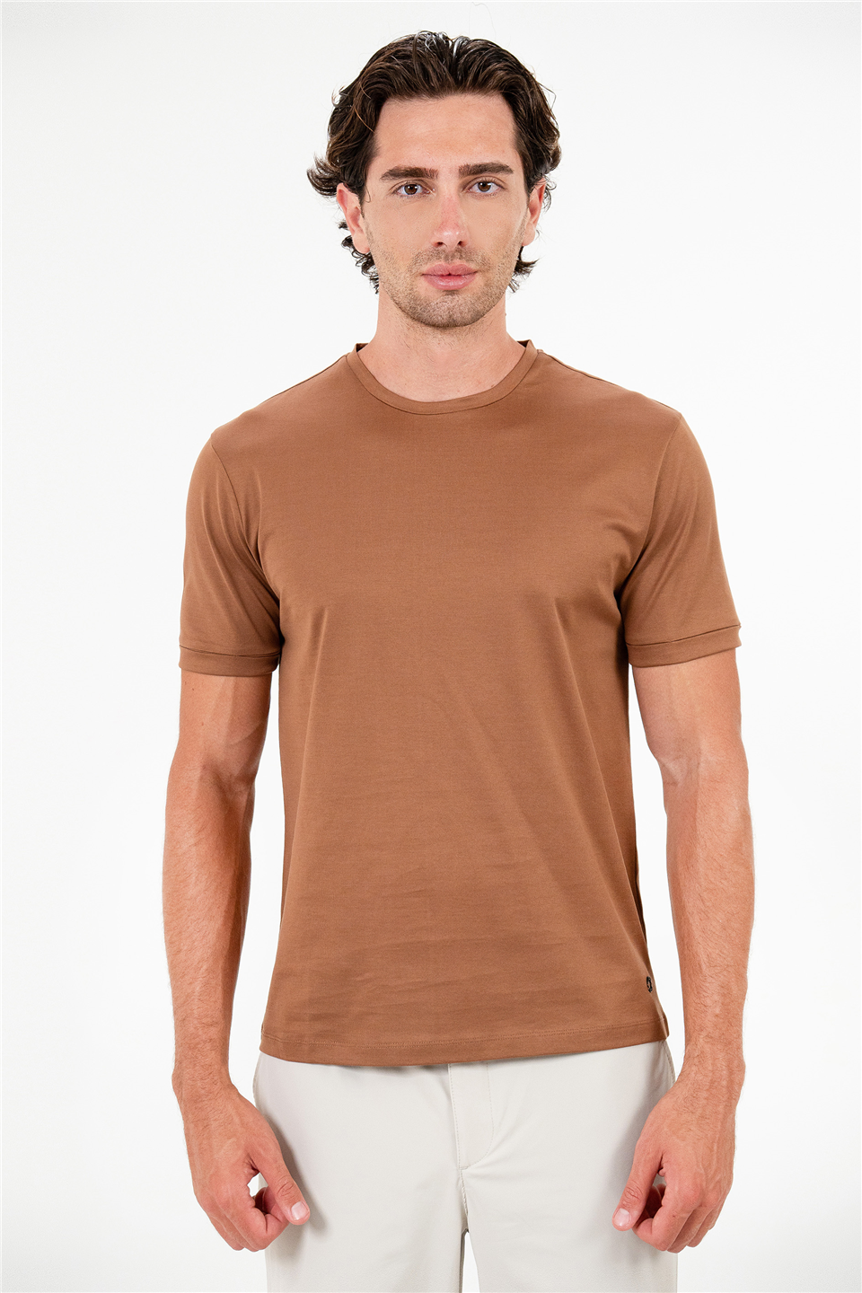 Bisiklet Yaka Kol Ucu Duble Basic Erkek T-Shirt