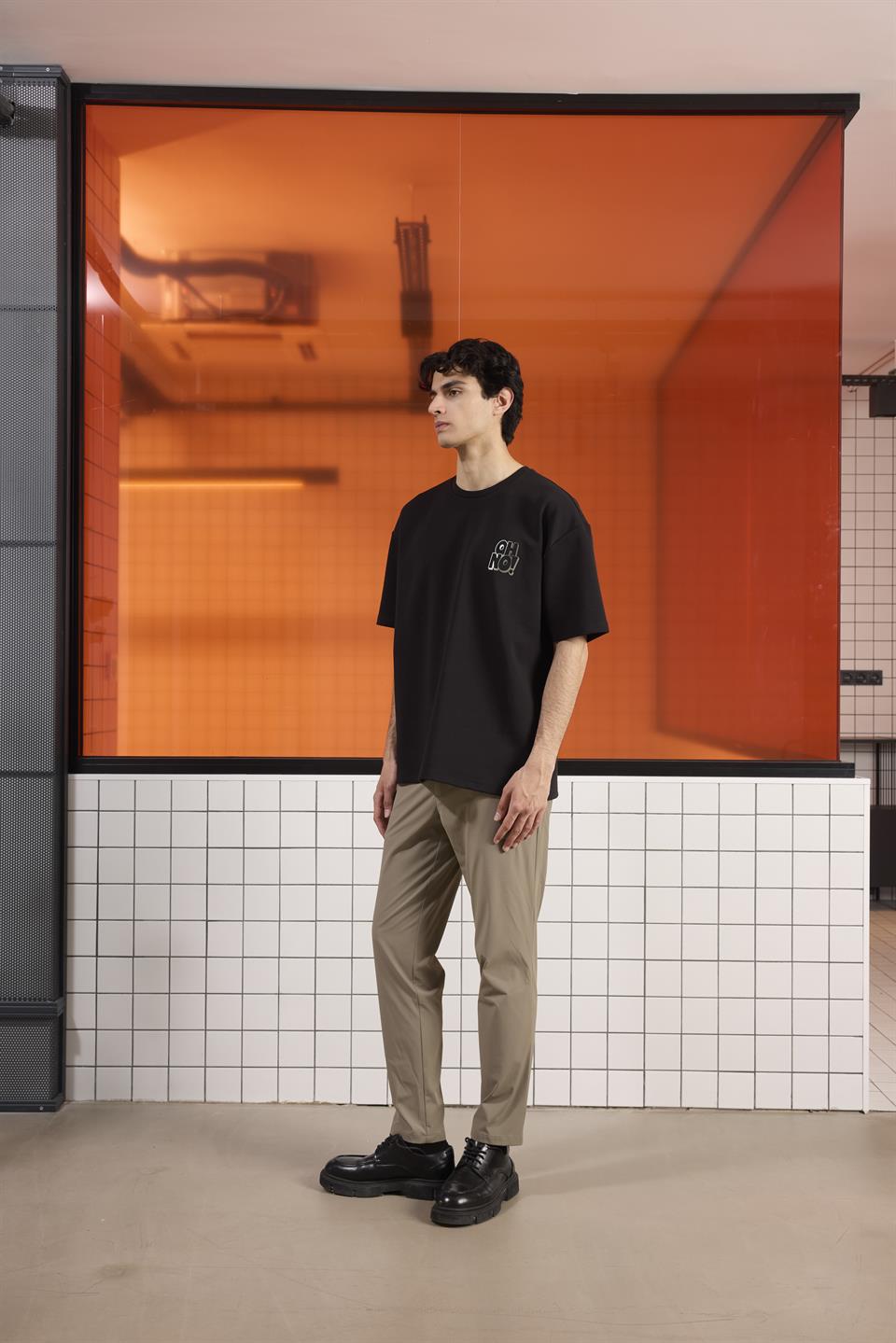 Bisiklet Yaka Oh No Baskılı Erkek T-Shirt