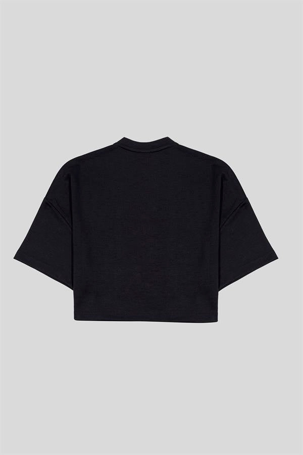 Bisiklet Yaka Ön Flexi Baskılı Kadın Crop