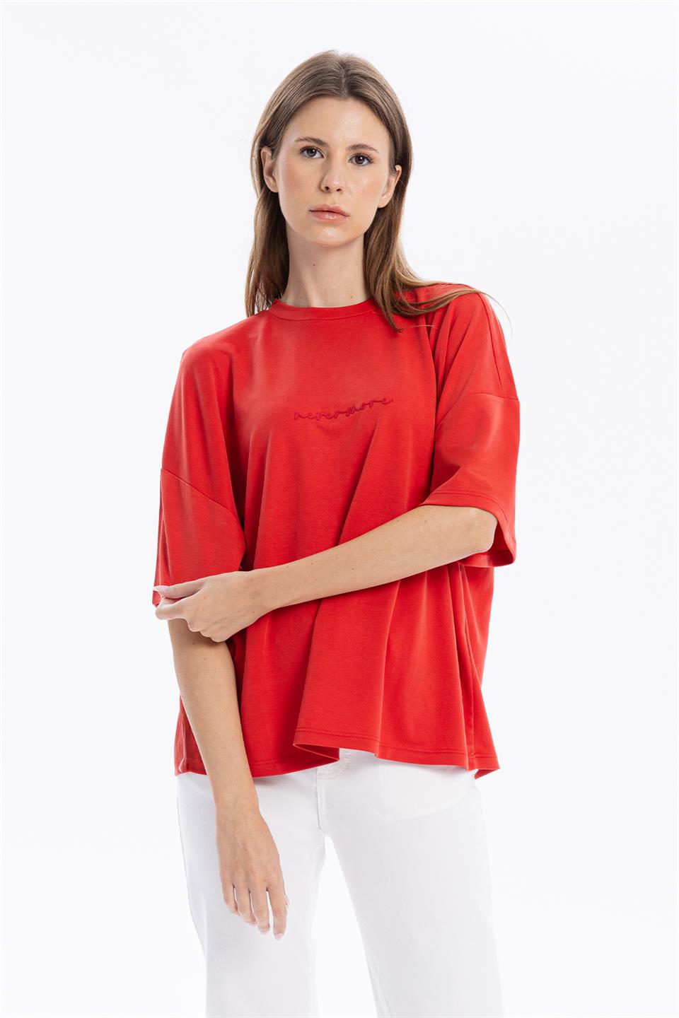 Bisiklet Yaka Oversize Sırtı Açık Kadın T-Shirt