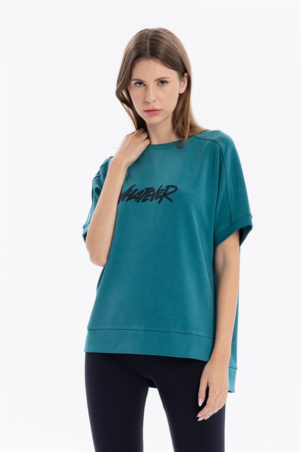Bisiklet Yaka Rubber Baskılı Kısa Kol Kadın T-Shirt