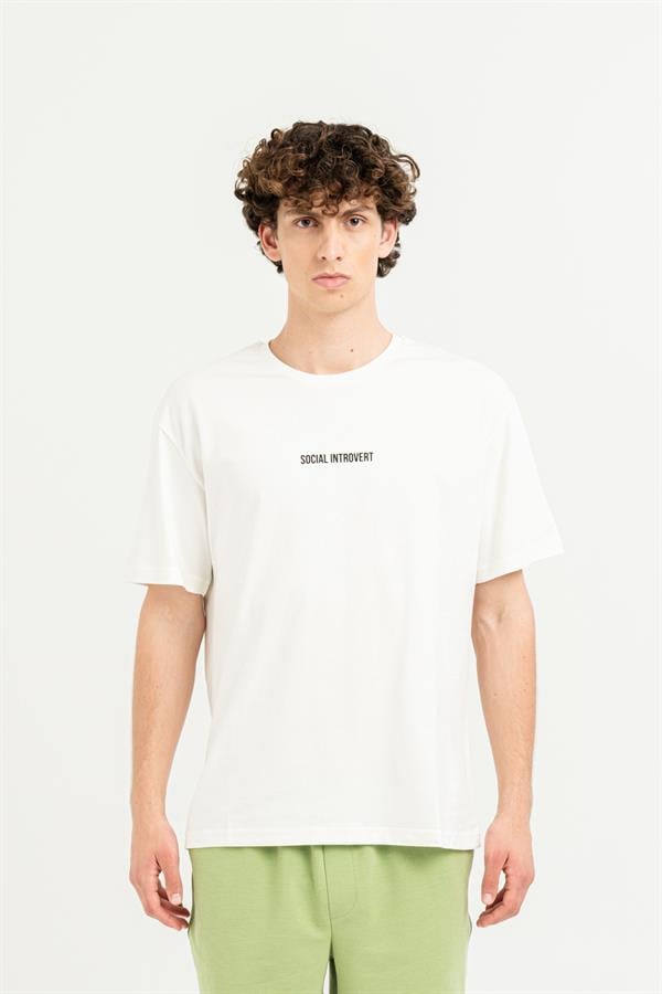 Bisiklet Yaka Sırtı Baskılı %100 Pamuk Oversize Erkek T-Shirt