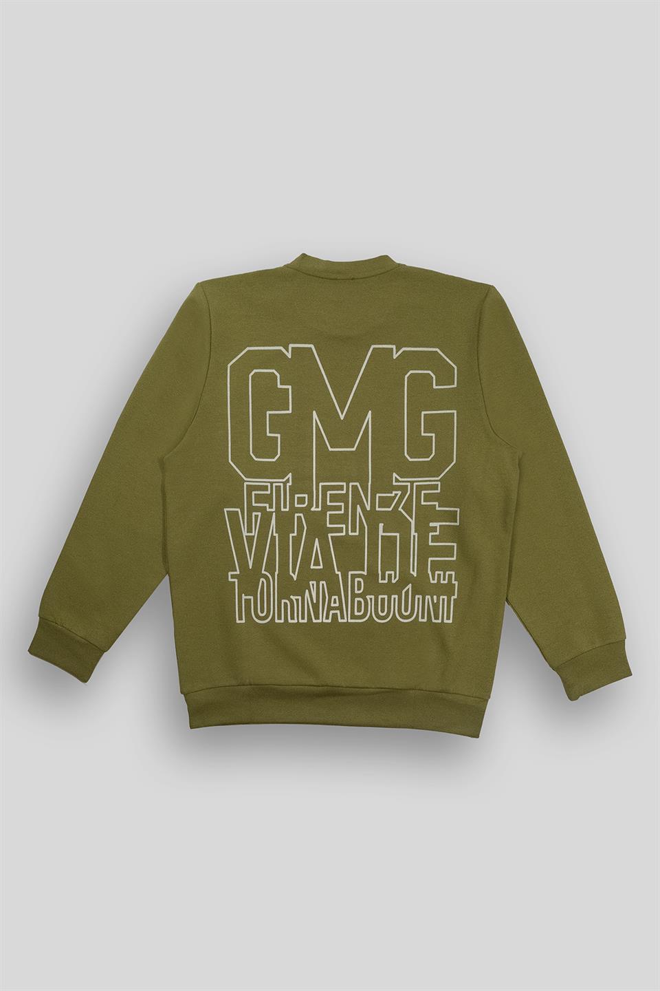 Bisiklet Yaka Sırtı Flok Göğsü Yıldız Baskılı Erkek Sweatshirt