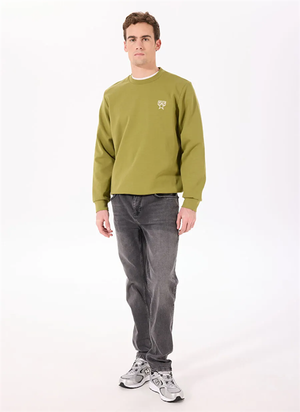 GMG Firenze-Bisiklet Yaka Sırtı Flok Göğsü Yıldız Baskılı Erkek Sweatshirt-Sweatshirts & Hoodies-4-Milagron.com