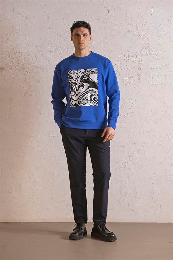 GMG Firenze-Bisiklet Yaka Siyah Beyaz Baskılı Erkek Sweatshirt-SWEATSHIRT-5-Milagron.com