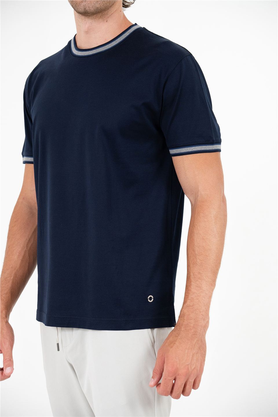 Bisiklet Yaka Triko Detaylı Jakarl Erkek T-Shirt