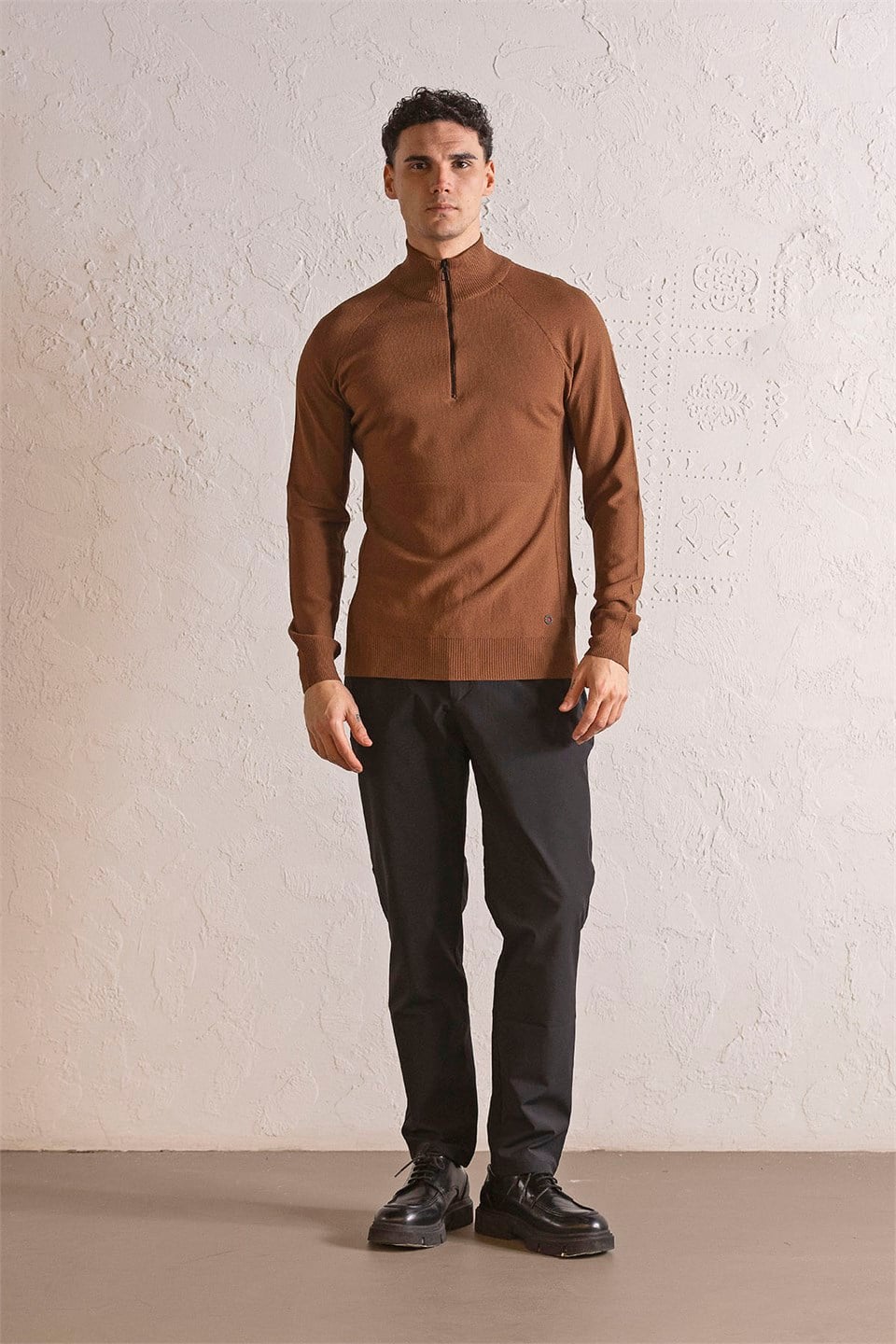 GMG Firenze-Dik Yaka Fermuarlı Reglan Kol Erkek Kazak-Kazak & Triko-1-Milagron.com