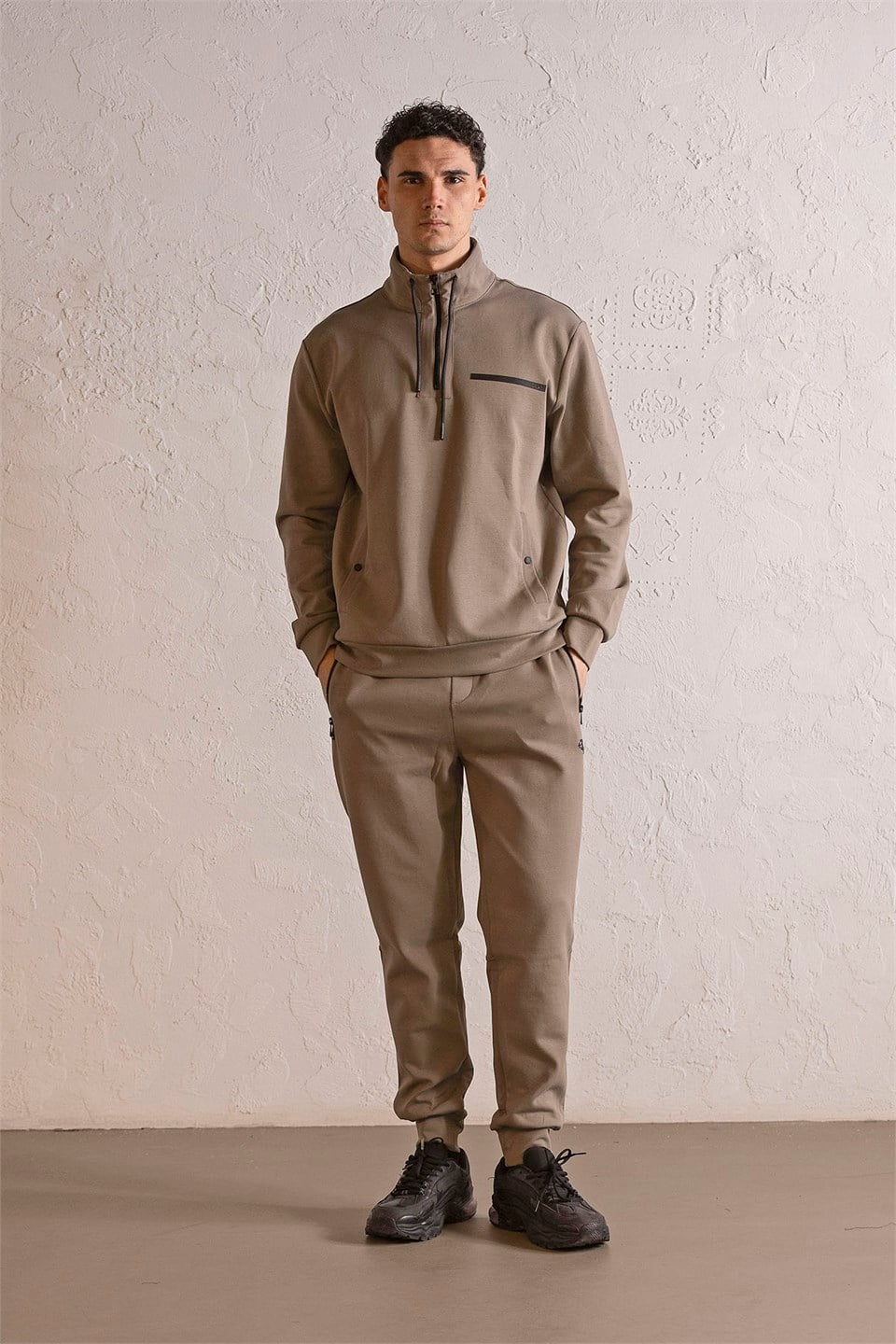 GMG Firenze-Dik Yaka Fermuar Ve Çıtçıt Detaylı Erkek Sweatshirt-Sweatshirts & Hoodies-1-Milagron.com