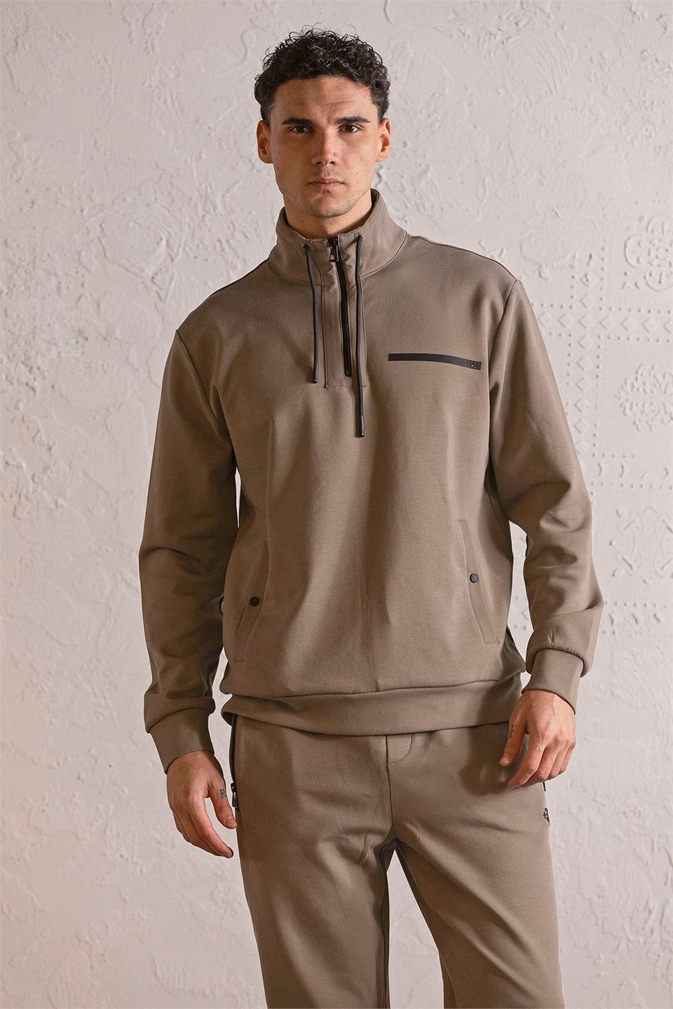 GMG Firenze-Dik Yaka Fermuar Ve Çıtçıt Detaylı Erkek Sweatshirt-Sweatshirts & Hoodies-4-Milagron.com