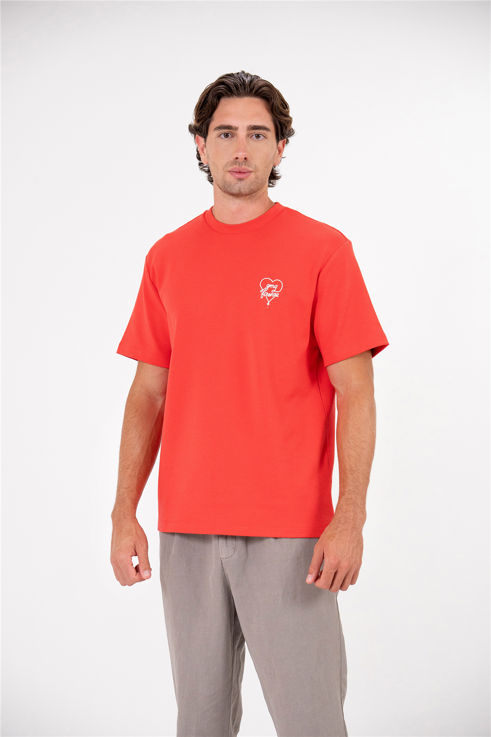 Gmg Ve Kalp Baskılı Bisiklet Yaka Erkek T-Shirt