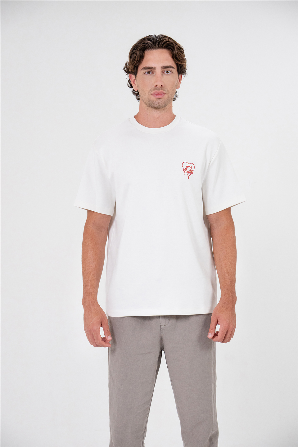 Gmg Ve Kalp Baskılı Bisiklet Yaka Erkek T-Shirt