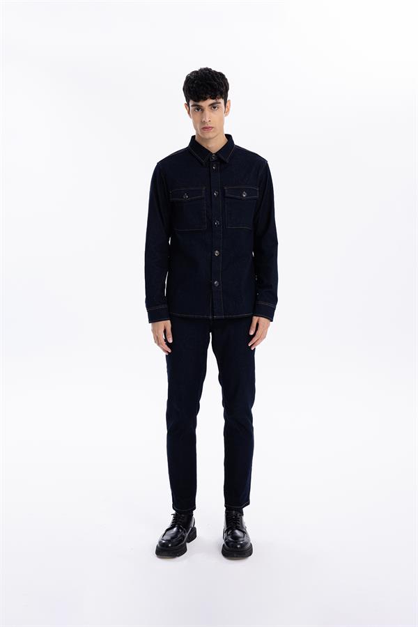 Kapama Düğme Detaylı Regular Fit Denim Erkek Mont
