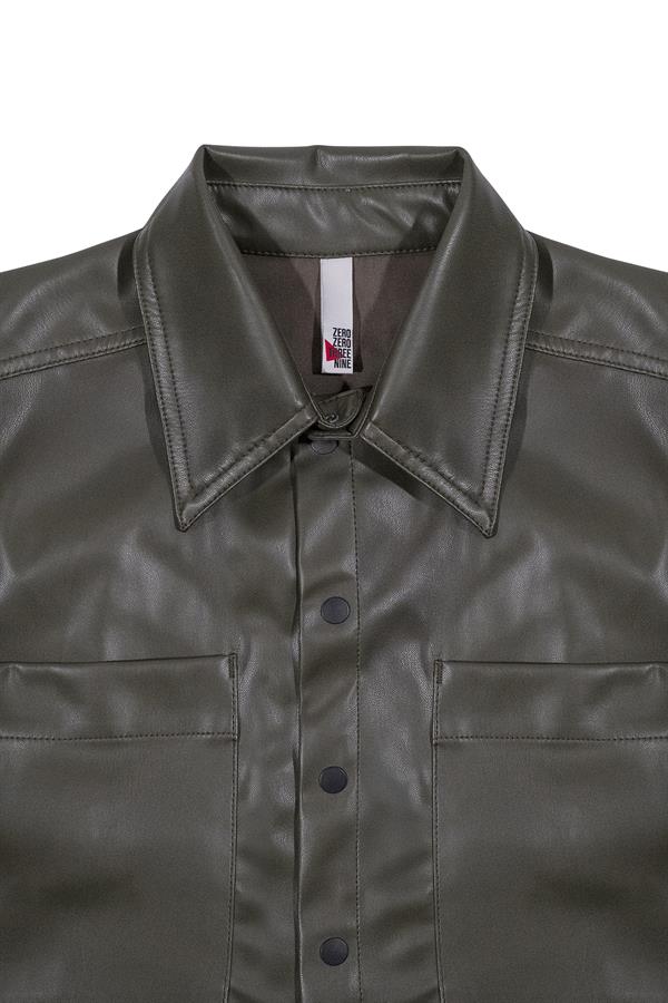 GMG Firenze-Kısa Kollu Cepli %100 Deri Kadın Gömlek-Gömlek-2-Milagron.com