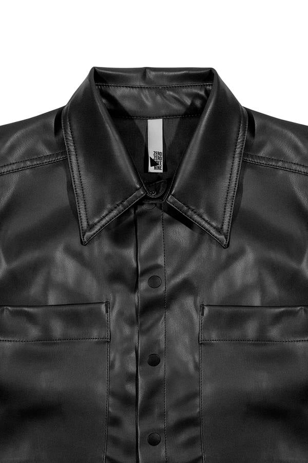 GMG Firenze-Kısa Kollu Cepli %100 Deri Kadın Gömlek-Gömlek-5-Milagron.com