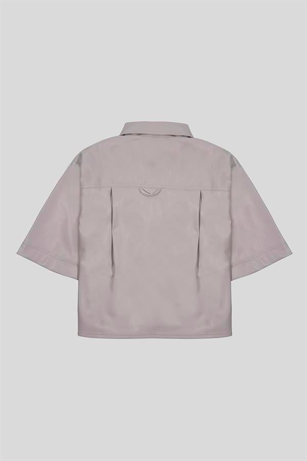 GMG Firenze-Kısa Kollu Cepli %100 Deri Kadın Gömlek-Gömlek-9-Milagron.com