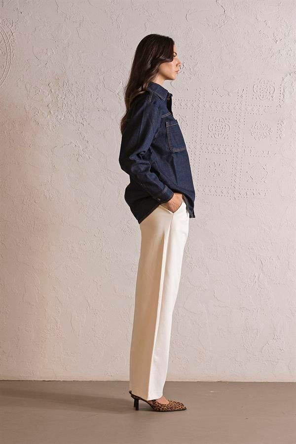 GMG Firenze-Oversize Çıtçıtlı Denim Kadın Gömlek-DENİM GÖMLEK-5-Milagron.com