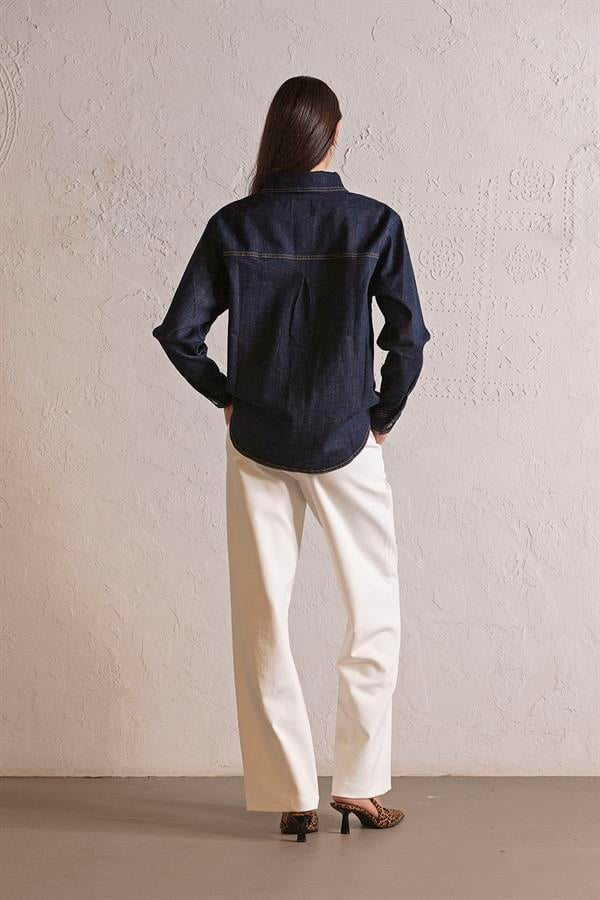GMG Firenze-Oversize Çıtçıtlı Denim Kadın Gömlek-DENİM GÖMLEK-6-Milagron.com