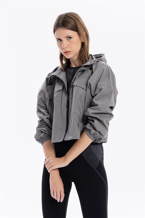 GMG Firenze-Oversize Kapüşon Yaka Beli Büzgülü Baskılı Kadın Mont-MONT-3-Milagron.com