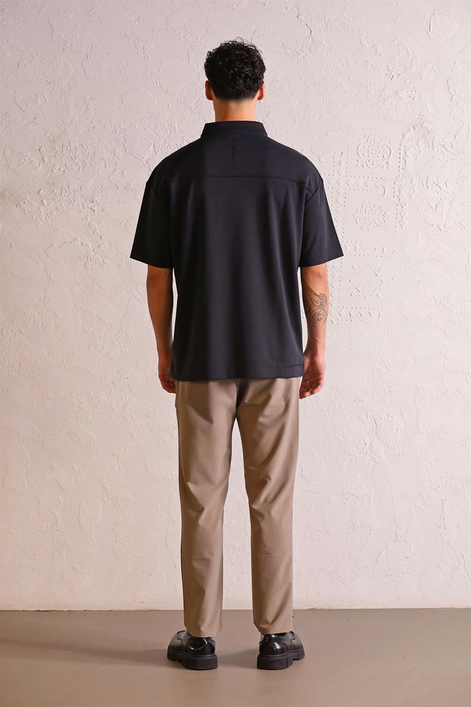 Polo Yaka Patı Fermuarlı Cepli Erkek T-Shirt