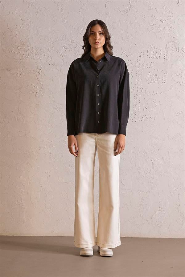 GMG Firenze-Regular Fit Siyah Kadın Gömlek-GÖMLEK-1-Milagron.com