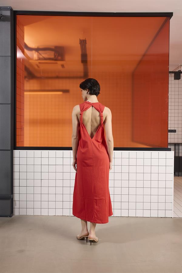 GMG Firenze-Sırtı Bağlama Detaylı %100 Pamuk Kolsuz Kadın Elbise-Elbise-10-Milagron.com