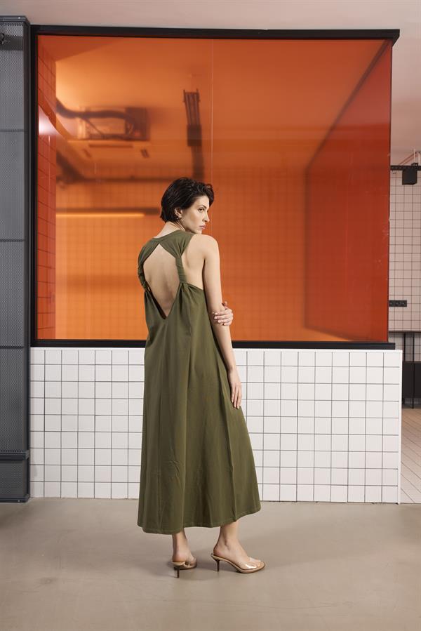 GMG Firenze-Sırtı Bağlama Detaylı %100 Pamuk Kolsuz Kadın Elbise-Elbise-4-Milagron.com