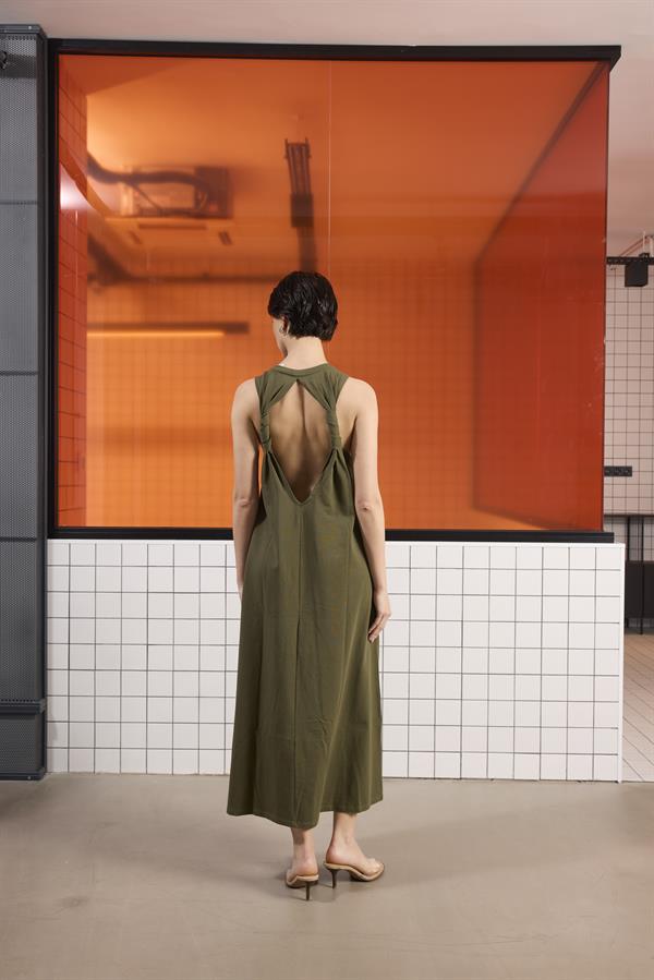 GMG Firenze-Sırtı Bağlama Detaylı %100 Pamuk Kolsuz Kadın Elbise-Elbise-5-Milagron.com